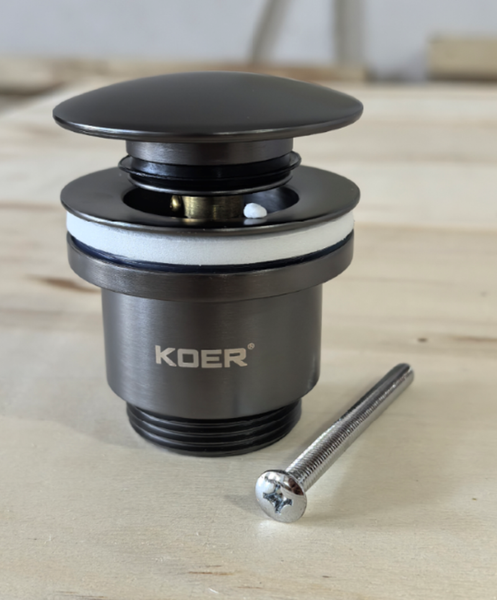 Донний клапан для раковини універсальний (з/без переливу) Koer PW-01-07 автоматичний (Click-Clack) (Колір графітовий) 1 1/4'' (KR3404) KR3404 фото