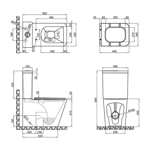 Бачок до унітазу-компакту Mixxus Premium Quadro-0402-R Tank 675х390х855 зі зливною арматурою (MI8313) MI8313 фото