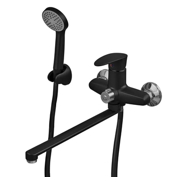 Змішувач для ванни Plamix CEZAR-006 EURO SET Matte black, зі шлангом, лійкою та кронштейном (PM0690) PM0690 фото