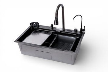 Кухонная мойка TWITER-2 7546 черная из нержавеющей стали 75*46*22 BLACK ( А0059849 ) А0059849 фото