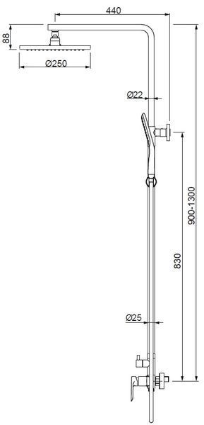 Душова колона зі змішувачем Koer KB-52028-12, 2 функції (KR5311) KR5311 фото