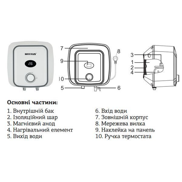 Водонагрівач "Над мийкою" Mixxus EWH-0515 Small Over накопич. 15 л, мокр.тен 1,5 kW (WH0004) WH0004 фото