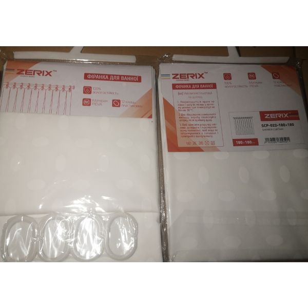 Шторка для ванної Zerix SCP-022-180x180 з PEVA (поліетиленвінілацетату) (Колір білий 3-Д) (ZX6095) ZX6095 фото